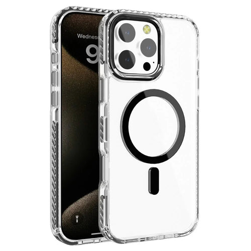 For iPhone 13 Pro Clear Phone Case PC+TPU Shell Compatible with MagSafe Phone Cover - Black - 1