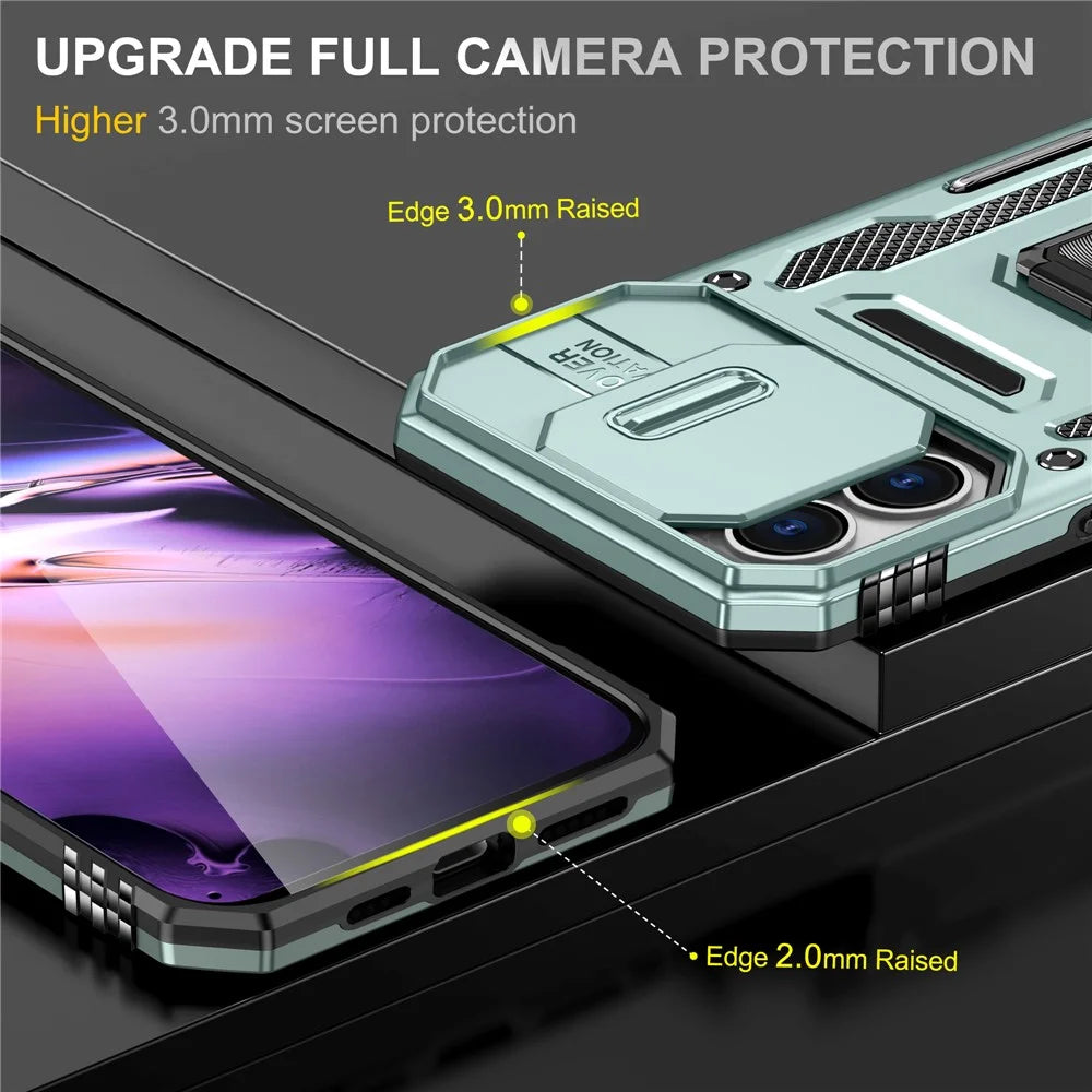 Armor Series For iPhone 16 Case Kickstand Slide Lens Lid PC+TPU Drop-Proof Phone Cover - Green - 3