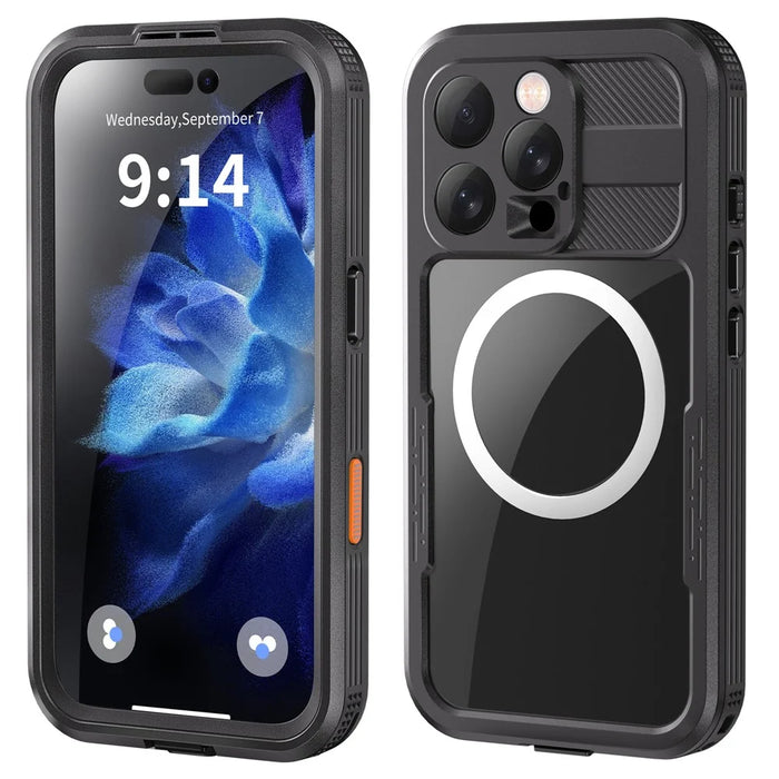 SHELLBOX For iPhone 16 Pro IP68 Waterproof Case Compatible with MagSafe Clear Phone Cover - Black - 1