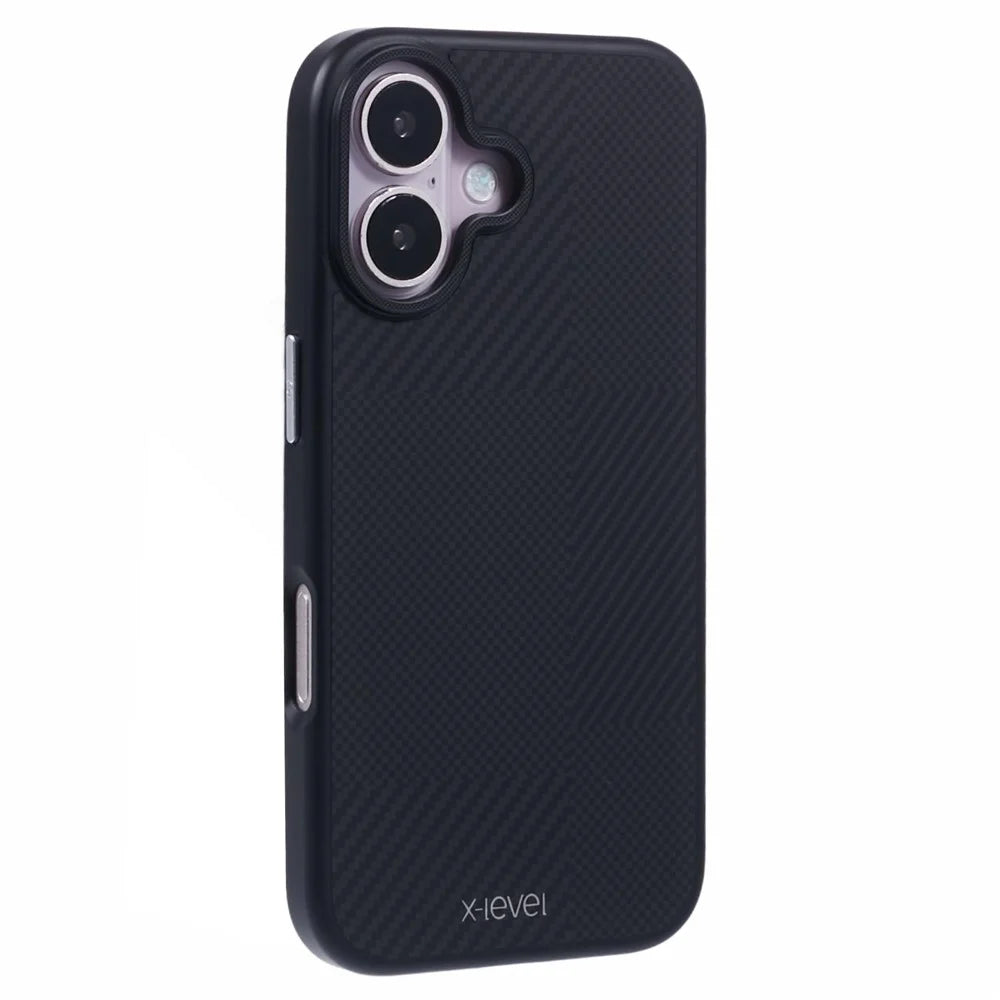X-LEVEL For iPhone 16 Case Anti-Scratch PC Hard Phone Cover Carbon Nano-Fiber Texture - Black - 1