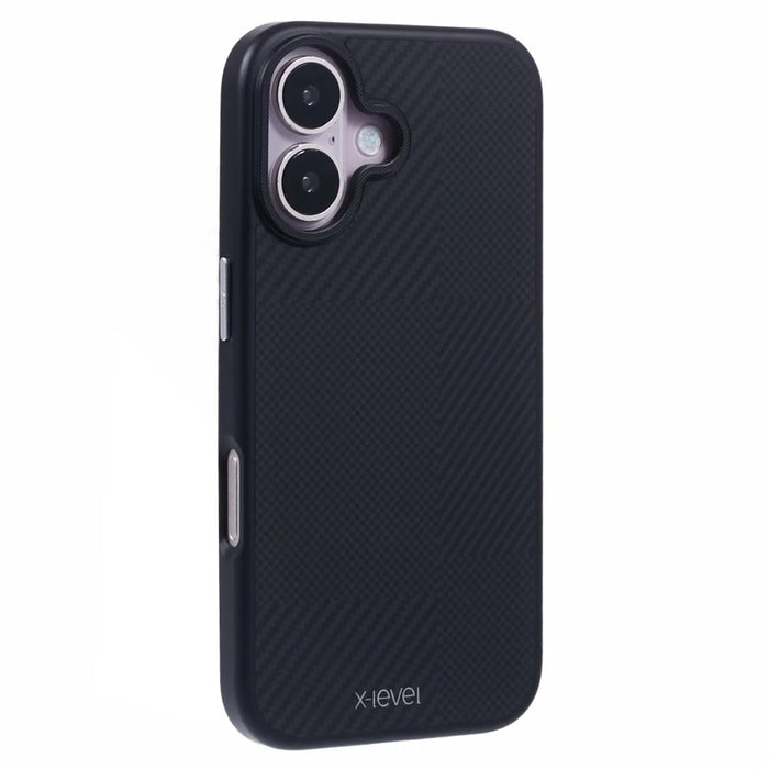 X-LEVEL For iPhone 16 Case Anti-Scratch PC Hard Phone Cover Carbon Nano-Fiber Texture - Black - 1