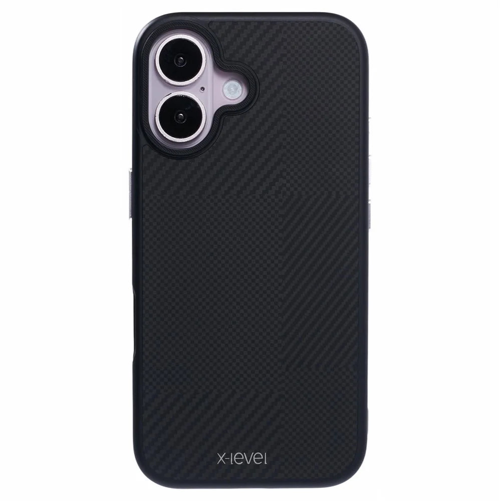 X-LEVEL For iPhone 16 Case Anti-Scratch PC Hard Phone Cover Carbon Nano-Fiber Texture - Black - 3