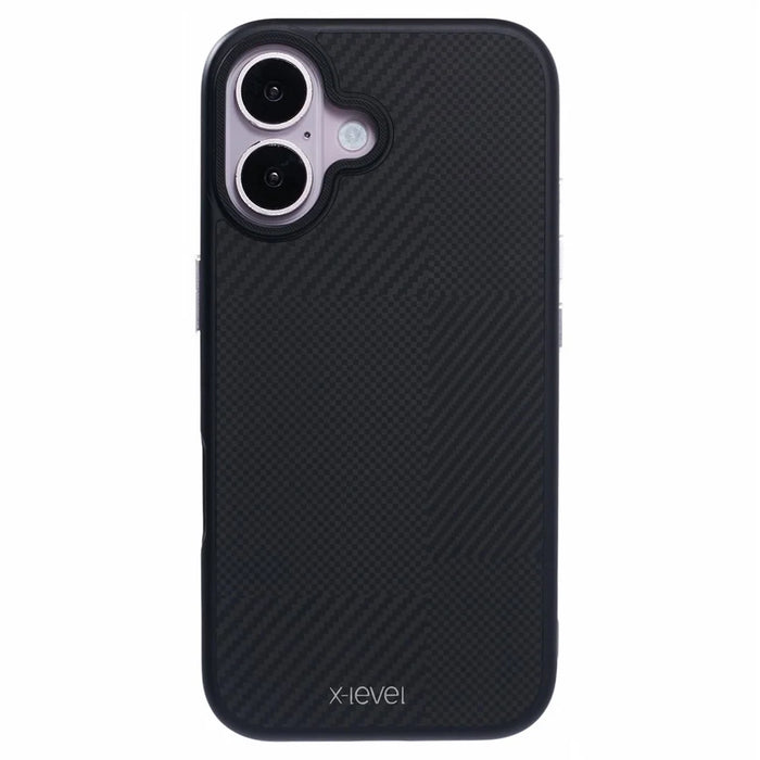 X-LEVEL For iPhone 16 Case Anti-Scratch PC Hard Phone Cover Carbon Nano-Fiber Texture - Black - 3