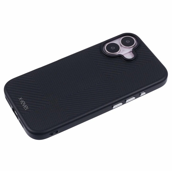 X-LEVEL For iPhone 16 Case Anti-Scratch PC Hard Phone Cover Carbon Nano-Fiber Texture - Black - 5