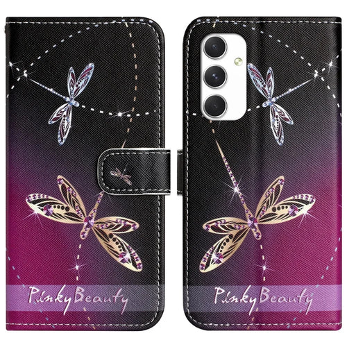 For Samsung Galaxy A16 5G / A16 4G Case Pattern Print PU Leather Wallet Phone Cover Cross Texture - Dragonfly - 1