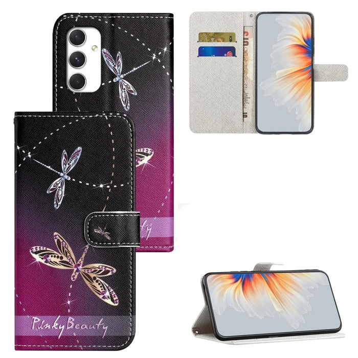 For Samsung Galaxy A16 5G / A16 4G Case Pattern Print PU Leather Wallet Phone Cover Cross Texture - Dragonfly - 6