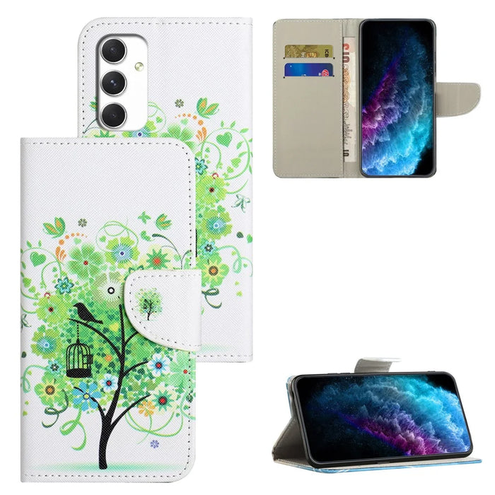 For Samsung Galaxy A16 5G / A16 4G Case Cross Texture Leather Phone Cover Pattern Printing - Green Tree - 6