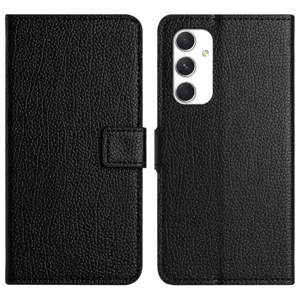 For Samsung Galaxy A16 5G / A16 4G Case PU Leather Wallet Phone Cover Litchi Texture, Black - 1