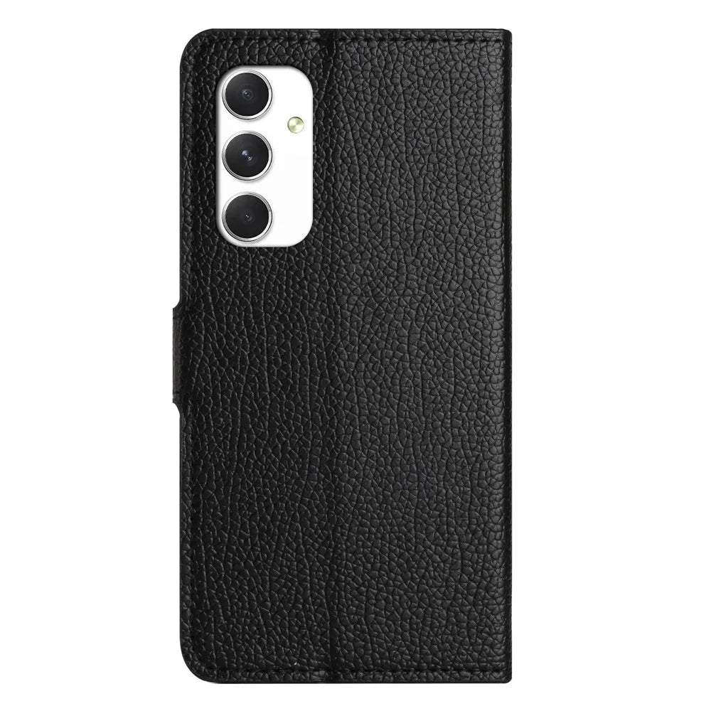 For Samsung Galaxy A16 5G / A16 4G Case PU Leather Wallet Phone Cover Litchi Texture, Black - 5
