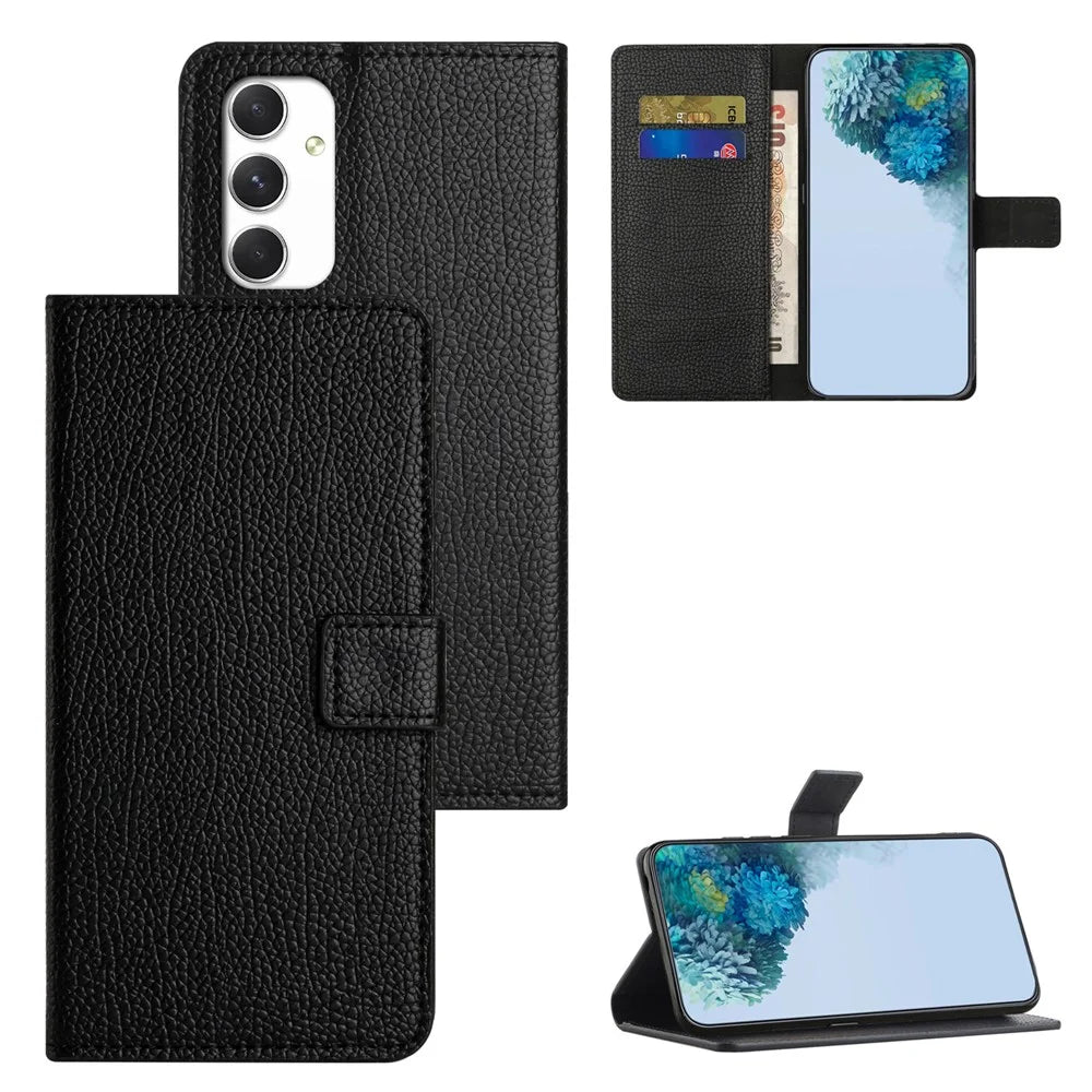 For Samsung Galaxy A16 5G / A16 4G Case PU Leather Wallet Phone Cover Litchi Texture, Black - 6
