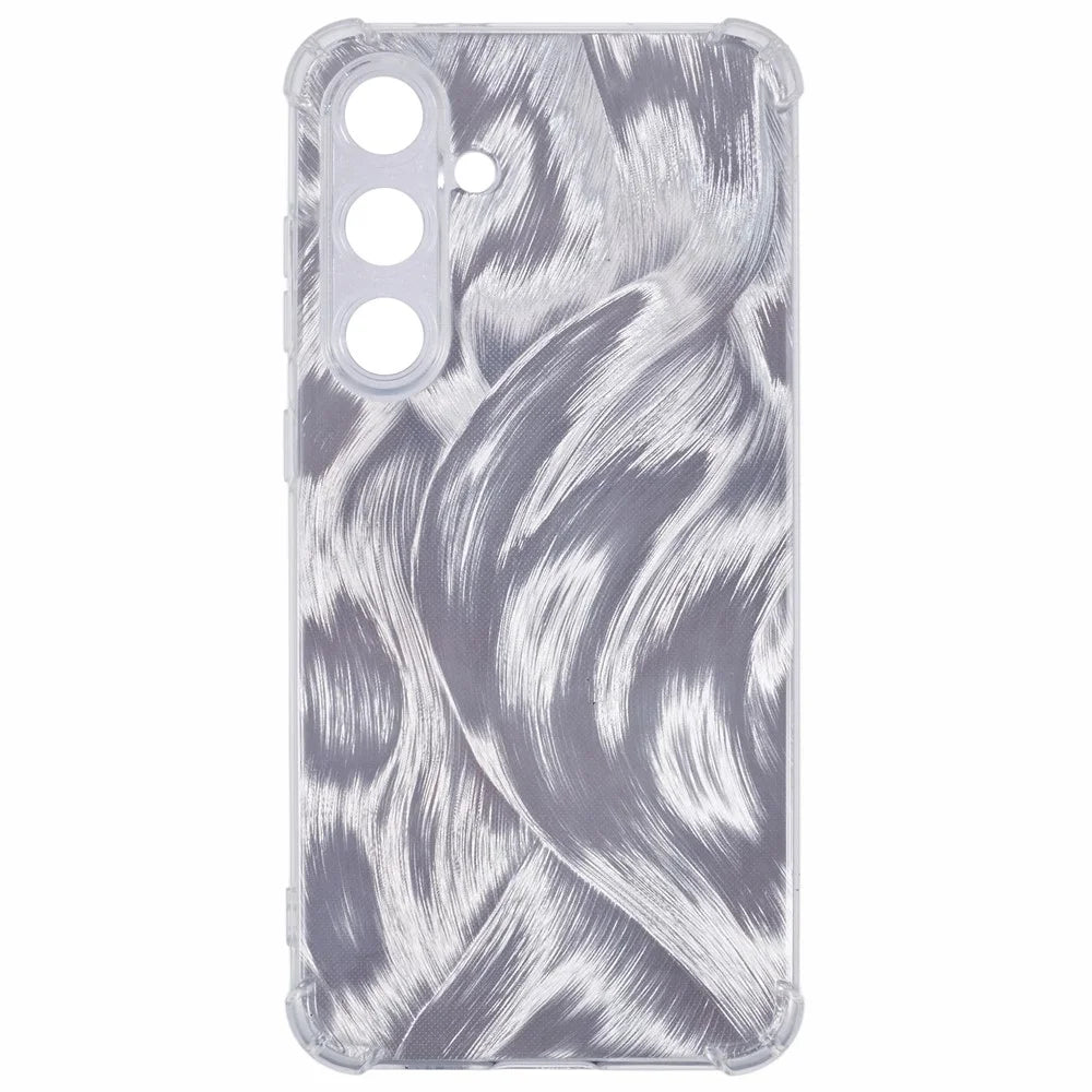 For Samsung Galaxy S24 Case Reinforced Corners TPU Aesthetic Cover with Bling Paper - Aurora Feather - 1