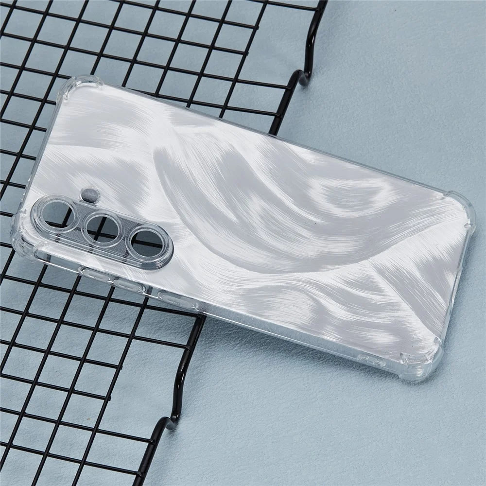 For Samsung Galaxy S24 Case Reinforced Corners TPU Aesthetic Cover with Bling Paper - Aurora Feather - 2