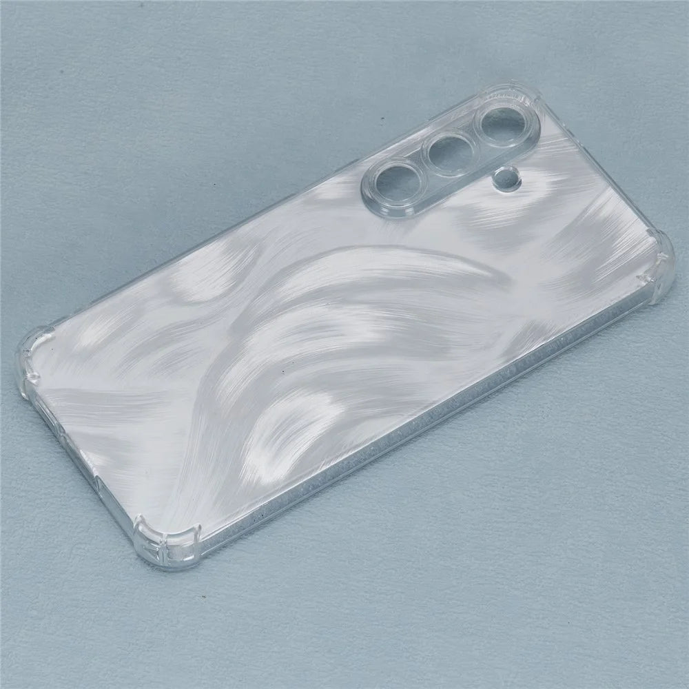 For Samsung Galaxy S24 Case Reinforced Corners TPU Aesthetic Cover with Bling Paper - Aurora Feather - 4