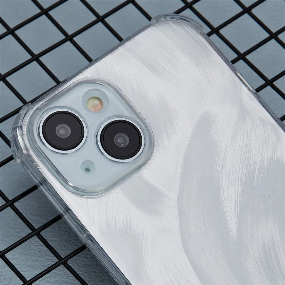 For iPhone 14 Case Clear TPU Shockproof Phone Cover with Cute Paper - Aurora Feather - 6