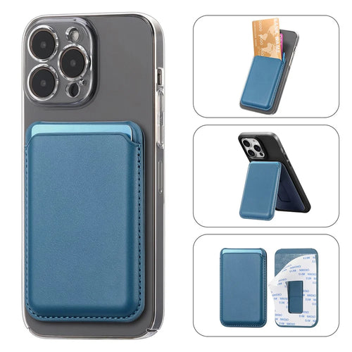 KB-63 Adhesive Phone Card Bag Wallet Kickstand Leather Phone Card Holder - Blue - 1