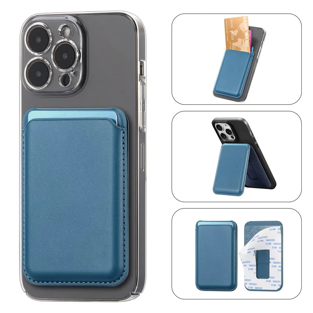KB-63 Adhesive Phone Card Bag Wallet Kickstand Leather Phone Card Holder - Blue - 1