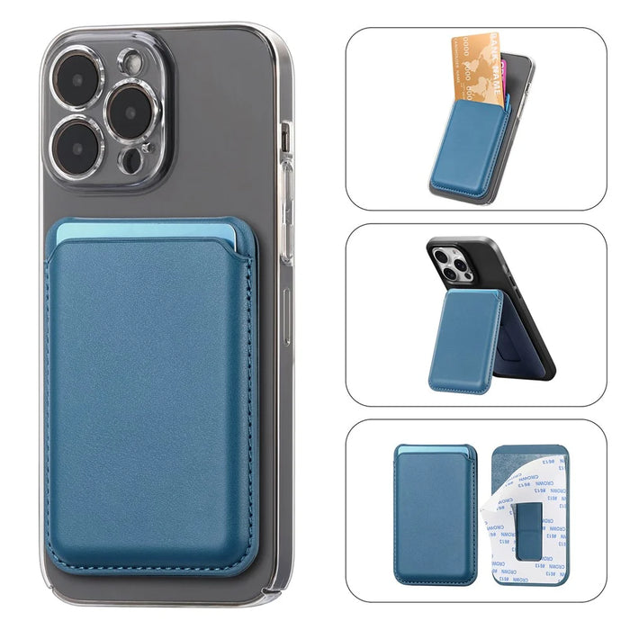 KB-63 Adhesive Phone Card Bag Wallet Kickstand Leather Phone Card Holder - Blue - 1