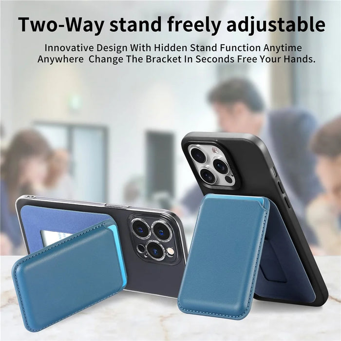 KB-63 Adhesive Phone Card Bag Wallet Kickstand Leather Phone Card Holder - Blue - 7
