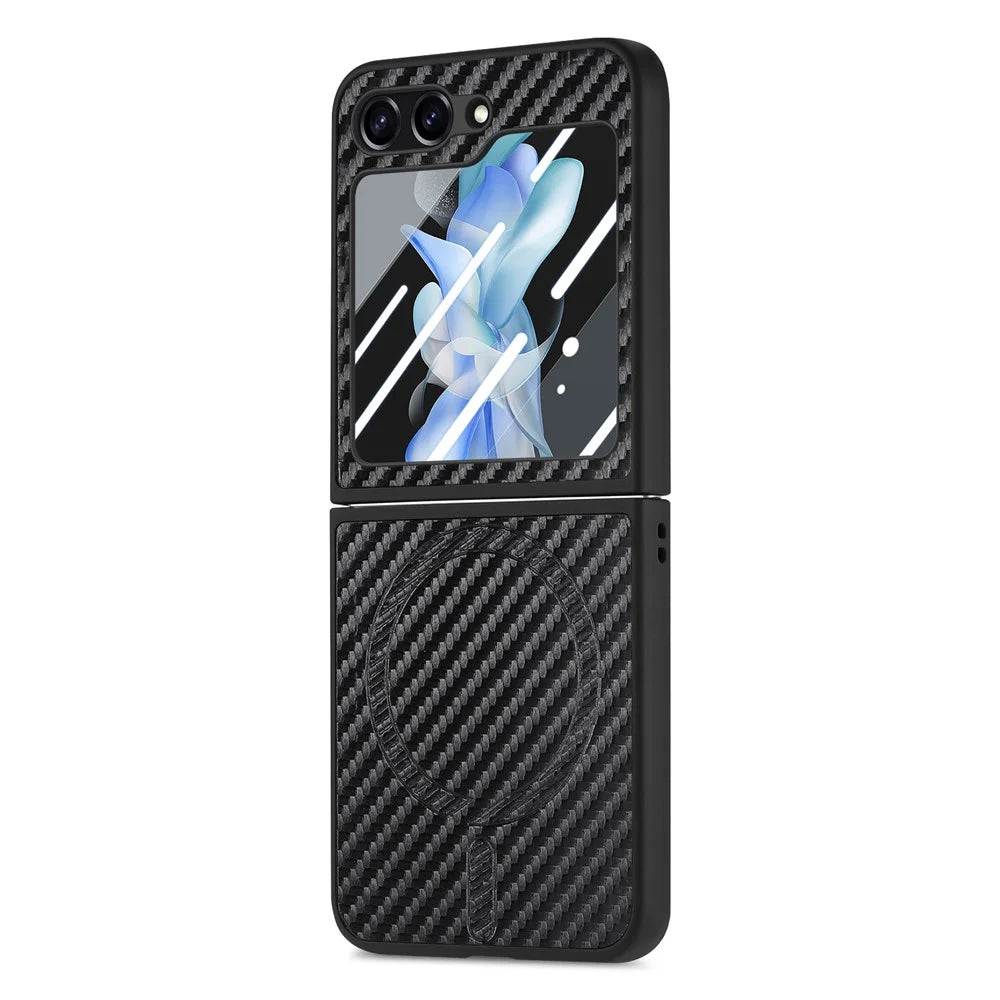 For Samsung Galaxy Z Flip5 5G Magnetic Case Leather+PC Cover with Rear Screen Film - Black - 2
