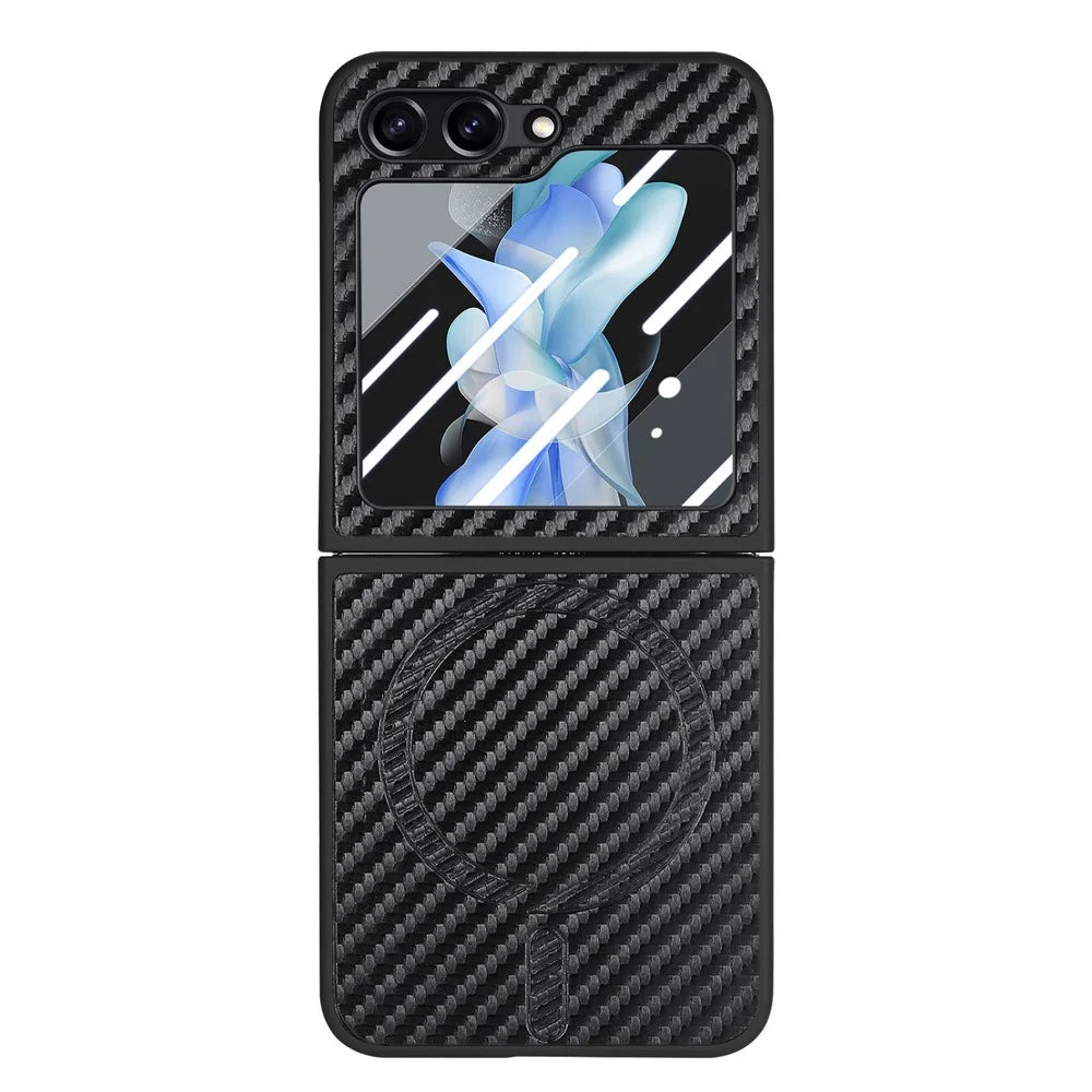 For Samsung Galaxy Z Flip5 5G Magnetic Case Leather+PC Cover with Rear Screen Film - Black - 3