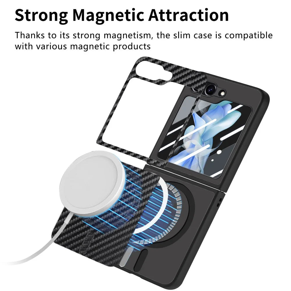 For Samsung Galaxy Z Flip5 5G Magnetic Case Leather+PC Cover with Rear Screen Film - Black - 4