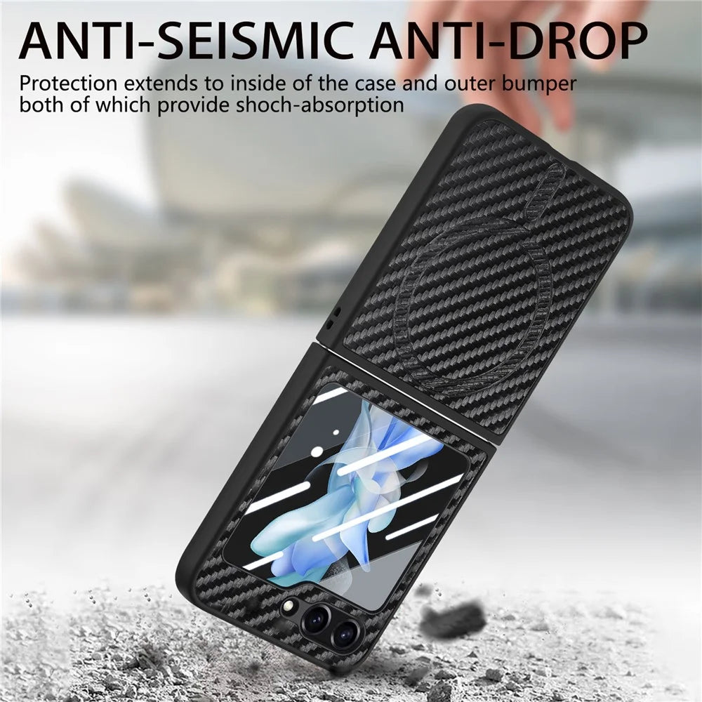 For Samsung Galaxy Z Flip5 5G Magnetic Case Leather+PC Cover with Rear Screen Film - Black - 5