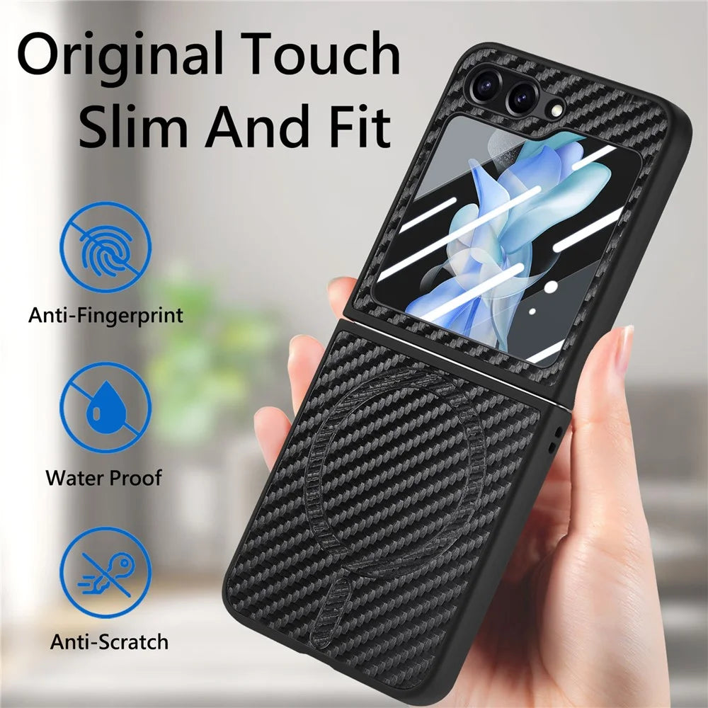 For Samsung Galaxy Z Flip5 5G Magnetic Case Leather+PC Cover with Rear Screen Film - Black - 6