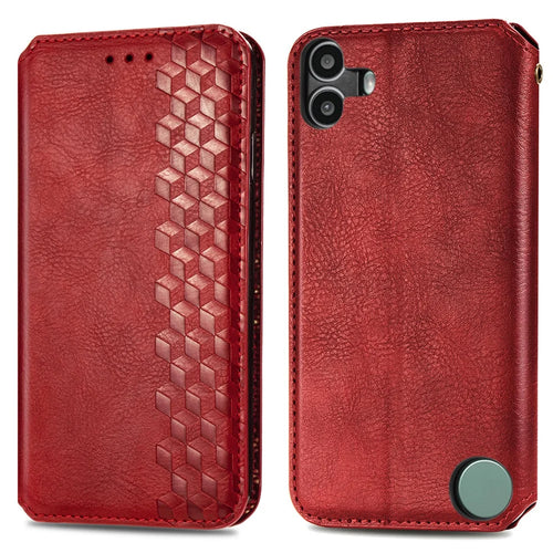 For Nothing CMF Phone 1 PU Leather Case Rhombus Imprint Wallet Stand Phone Cover - Red - 1