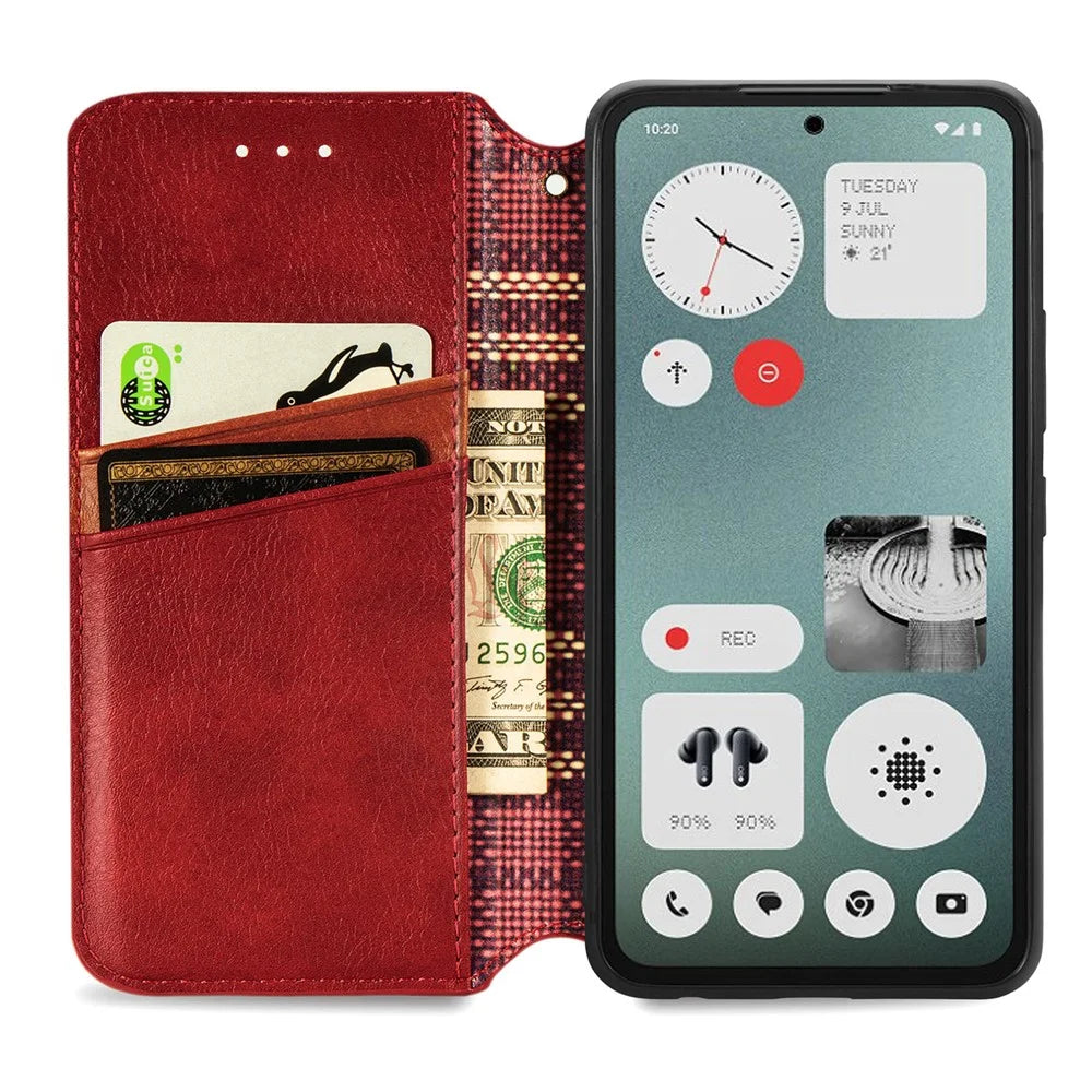 For Nothing CMF Phone 1 PU Leather Case Rhombus Imprint Wallet Stand Phone Cover - Red - 2