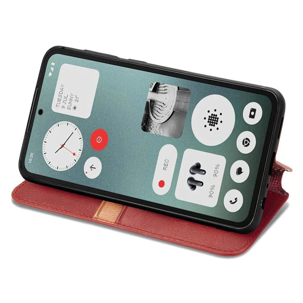 For Nothing CMF Phone 1 PU Leather Case Rhombus Imprint Wallet Stand Phone Cover - Red - 3