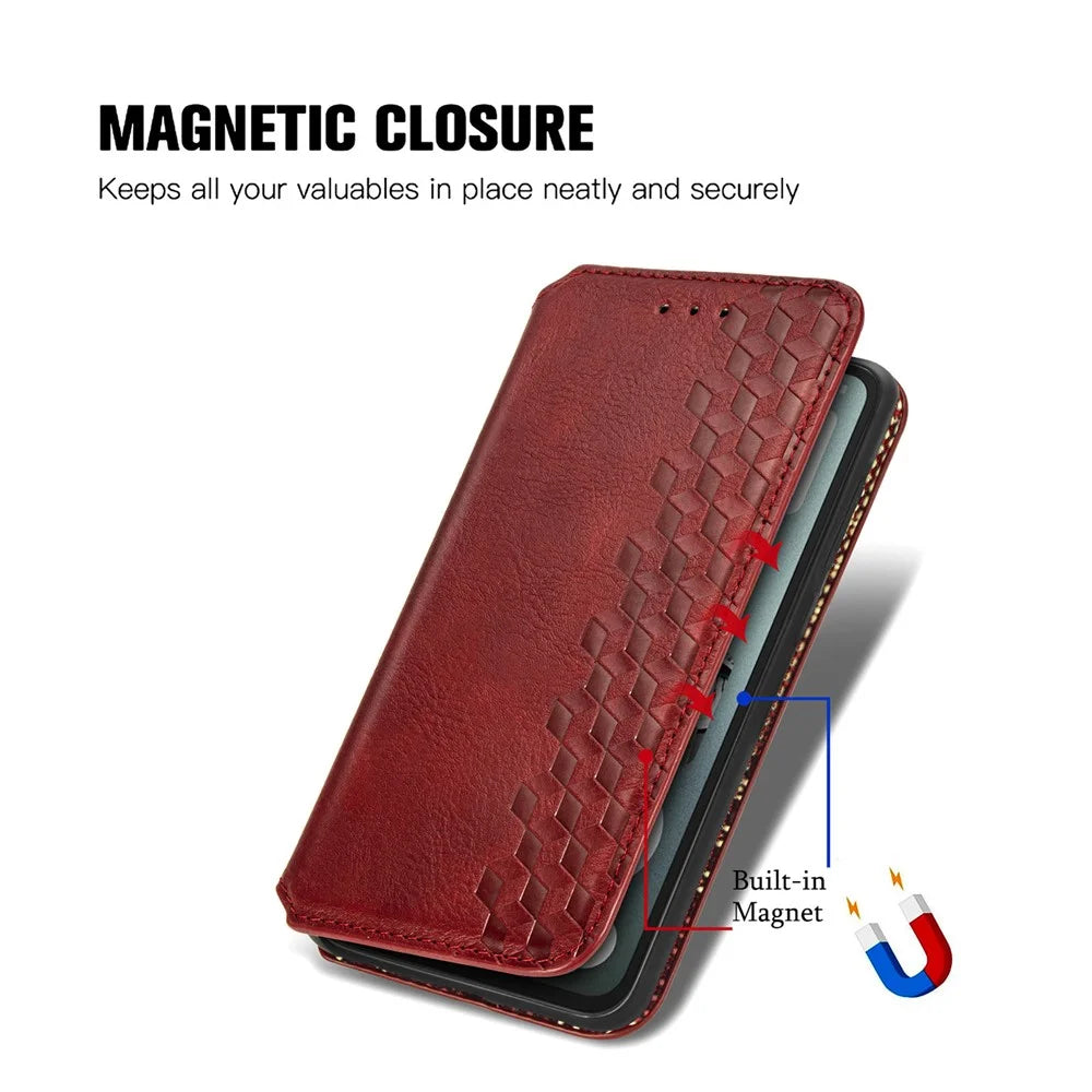 For Nothing CMF Phone 1 PU Leather Case Rhombus Imprint Wallet Stand Phone Cover - Red - 4