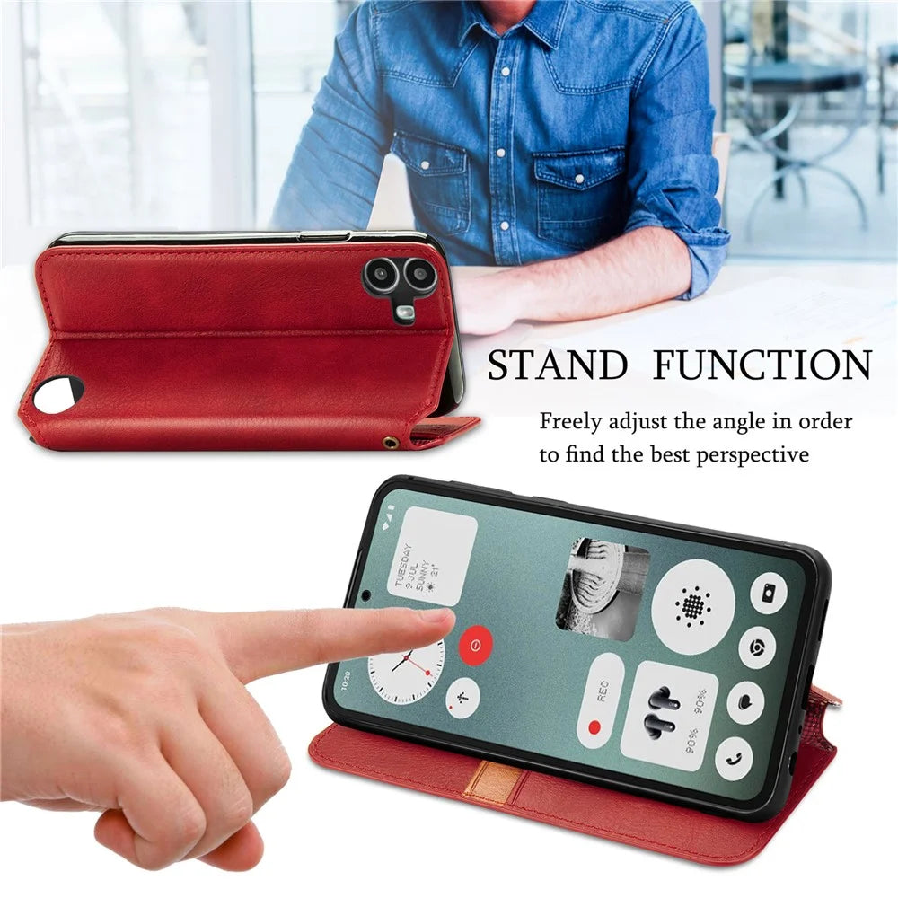 For Nothing CMF Phone 1 PU Leather Case Rhombus Imprint Wallet Stand Phone Cover - Red - 5
