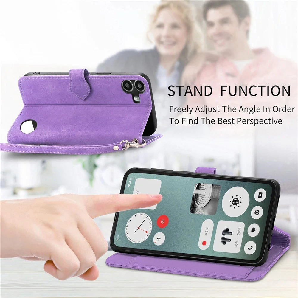 For Nothing CMF Phone 1 Zipper Wallet Case with Strap Flower Imprint PU Leather Phone Cover - Light Purple - 5