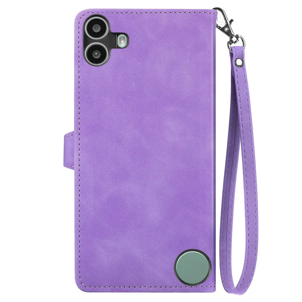 For Nothing CMF Phone 1 Zipper Wallet Case with Strap Flower Imprint PU Leather Phone Cover - Light Purple - 7