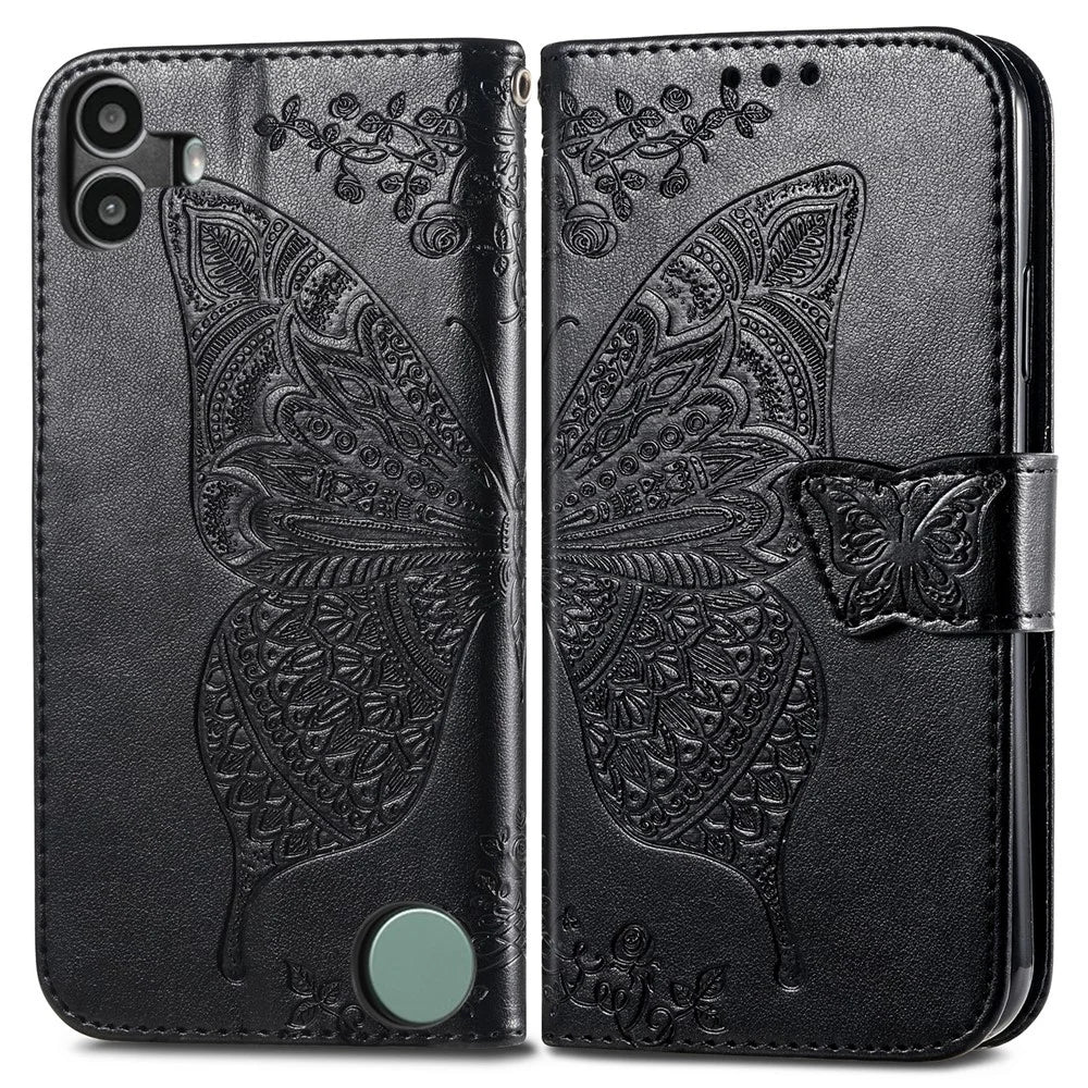 For Nothing CMF Phone 1 Case PU Leather Wallet Phone Cover Butterfly Pattern - Black - 1