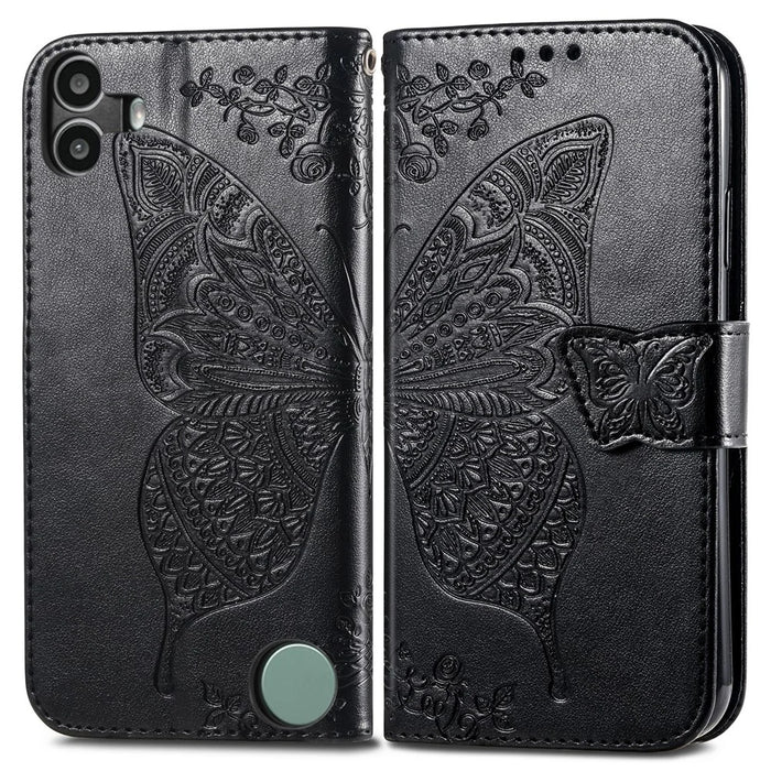 For Nothing CMF Phone 1 Case PU Leather Wallet Phone Cover Butterfly Pattern - Black - 1