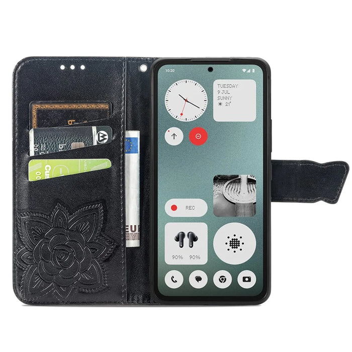 For Nothing CMF Phone 1 Case PU Leather Wallet Phone Cover Butterfly Pattern - Black - 2