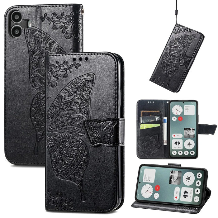 For Nothing CMF Phone 1 Case PU Leather Wallet Phone Cover Butterfly Pattern - Black - 5