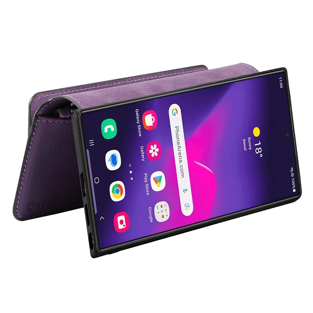 CASENEO MW-02 For Samsung Galaxy S24 Ultra Case Zipper Pocket PU Leather Stand Phone Cover - Purple - 3