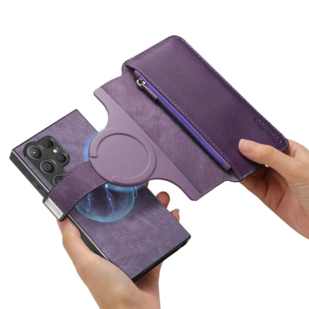 CASENEO MW-02 For Samsung Galaxy S24 Ultra Case Zipper Pocket PU Leather Stand Phone Cover - Purple - 4