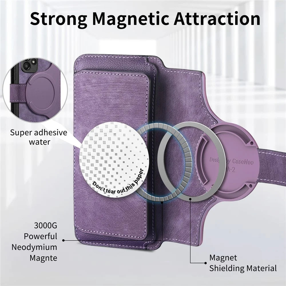 CASENEO MW-02 For Samsung Galaxy S24 Ultra Case Zipper Pocket PU Leather Stand Phone Cover - Purple - 6