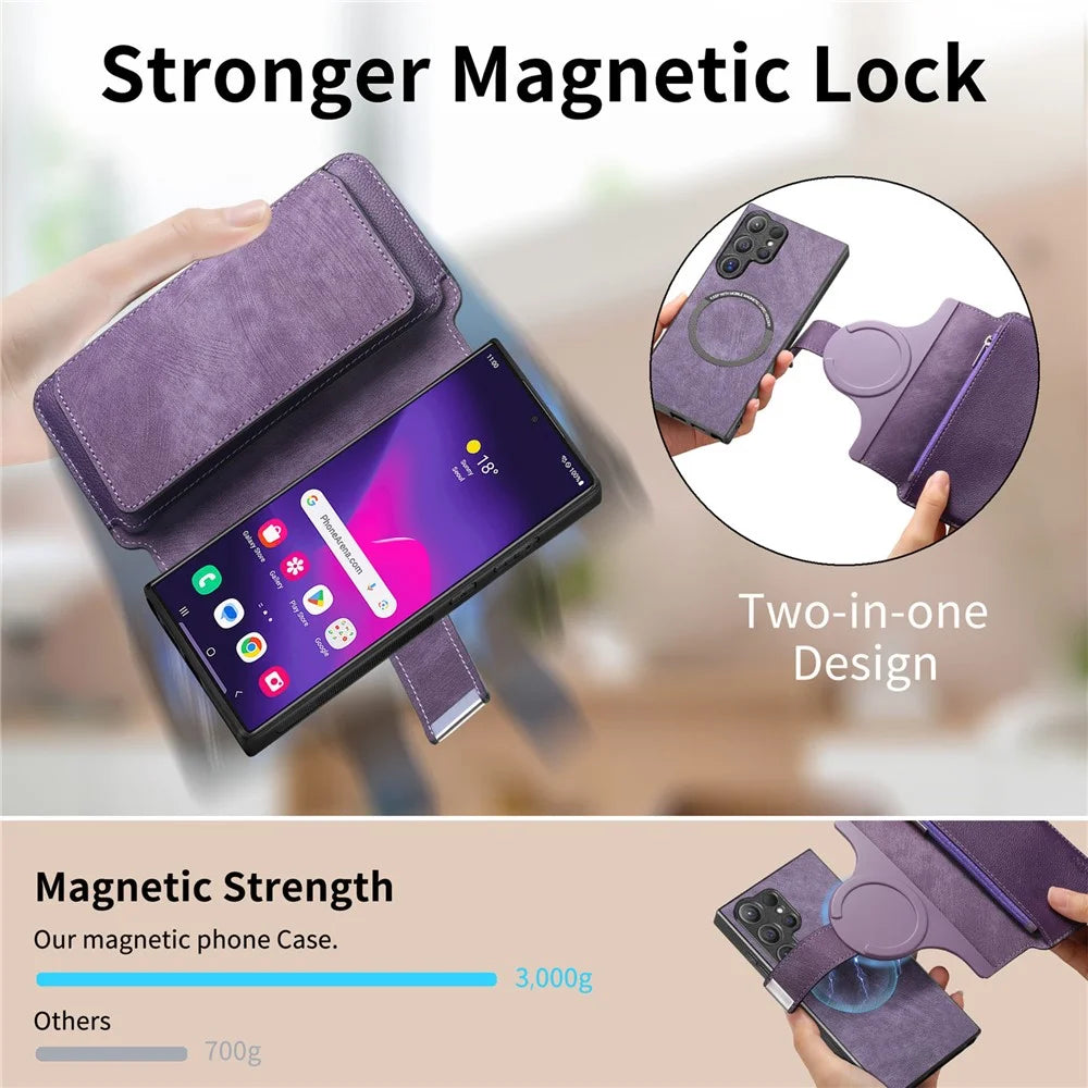 CASENEO MW-02 For Samsung Galaxy S24 Ultra Case Zipper Pocket PU Leather Stand Phone Cover - Purple - 7