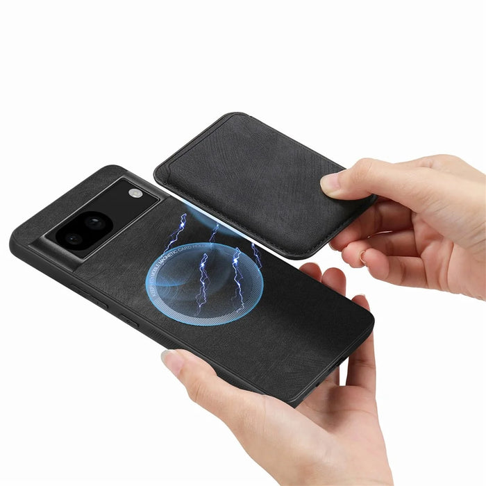 For Google Pixel 8a Magnetic Case Leather Back Cover with Detachable Card Holder - Black - 2