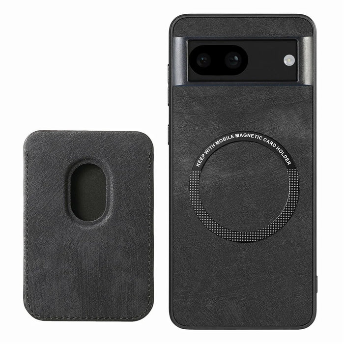 For Google Pixel 8a Magnetic Case Leather Back Cover with Detachable Card Holder - Black - 6