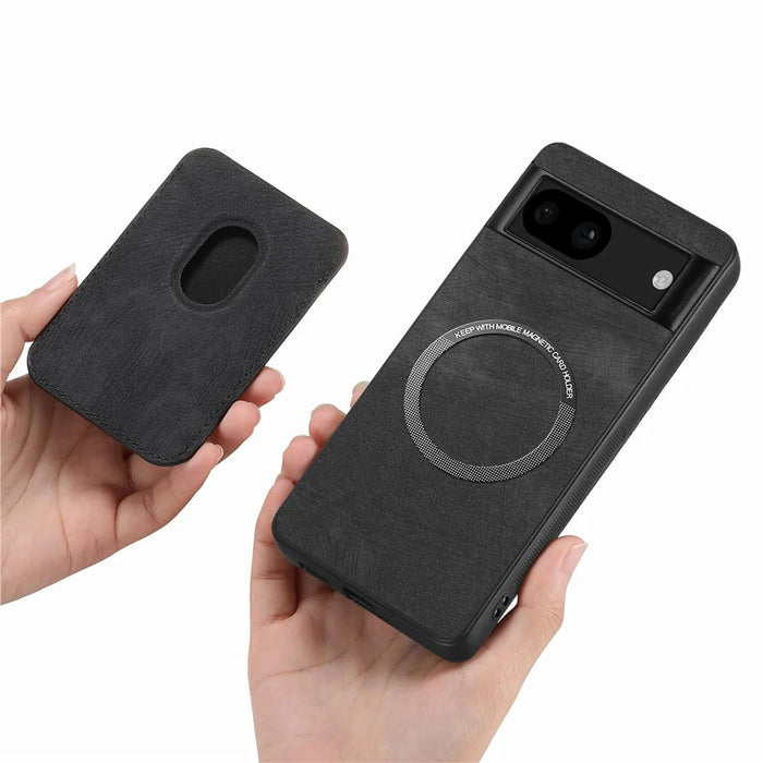 For Google Pixel 8a Magnetic Case Leather Back Cover with Detachable Card Holder - Black - 7