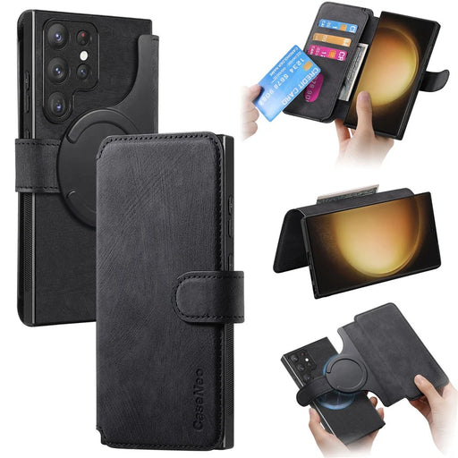 For Samsung Galaxy S23 Ultra Magnetic Case CASENEO Detachable Leather Phone Wallet Cover - Black - 1