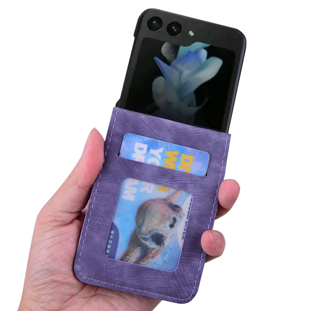 For Samsung Galaxy Z Flip7 FE 5G / Z Flip6 5G Case Leather + PC Cherry Blossom Phone Cover Card Holder - Purple - 4