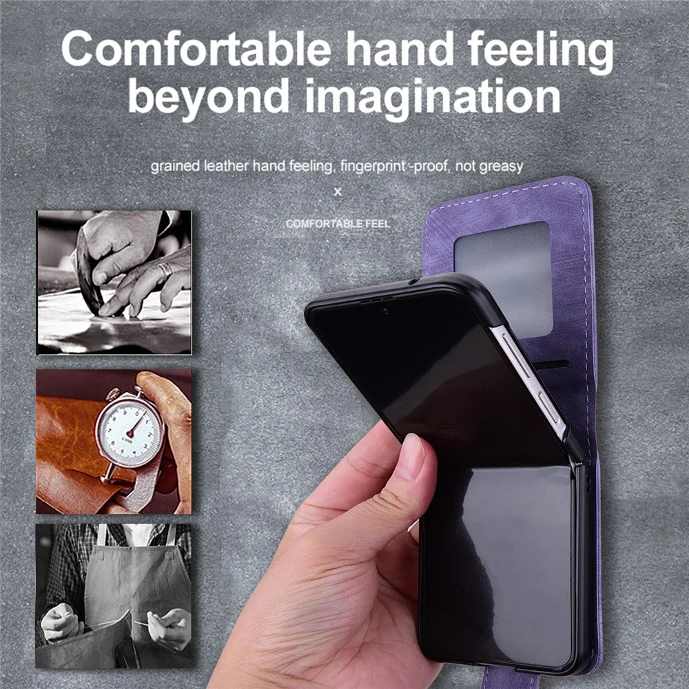 For Samsung Galaxy Z Flip7 FE 5G / Z Flip6 5G Case Leather + PC Cherry Blossom Phone Cover Card Holder - Purple - 6