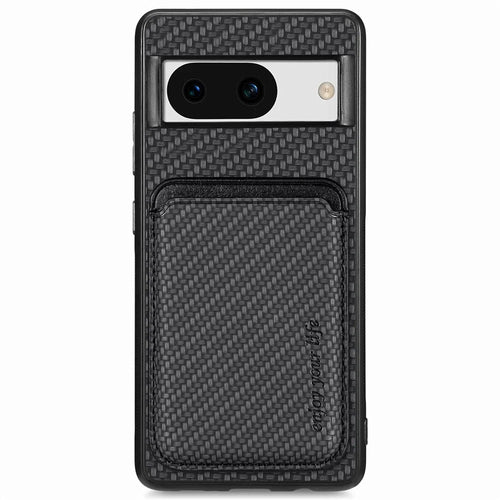 For Google Pixel 8a Case Carbon Fiber Leather Back Cover with Detachable Magnetic Card Bag - Black - 1