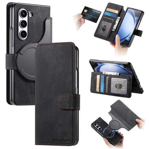 CASENEO For Samsung Galaxy Z Fold6 5G Case Leather 2-in-1 Magnetic Detachable Wallet Phone Cover - Black - 1